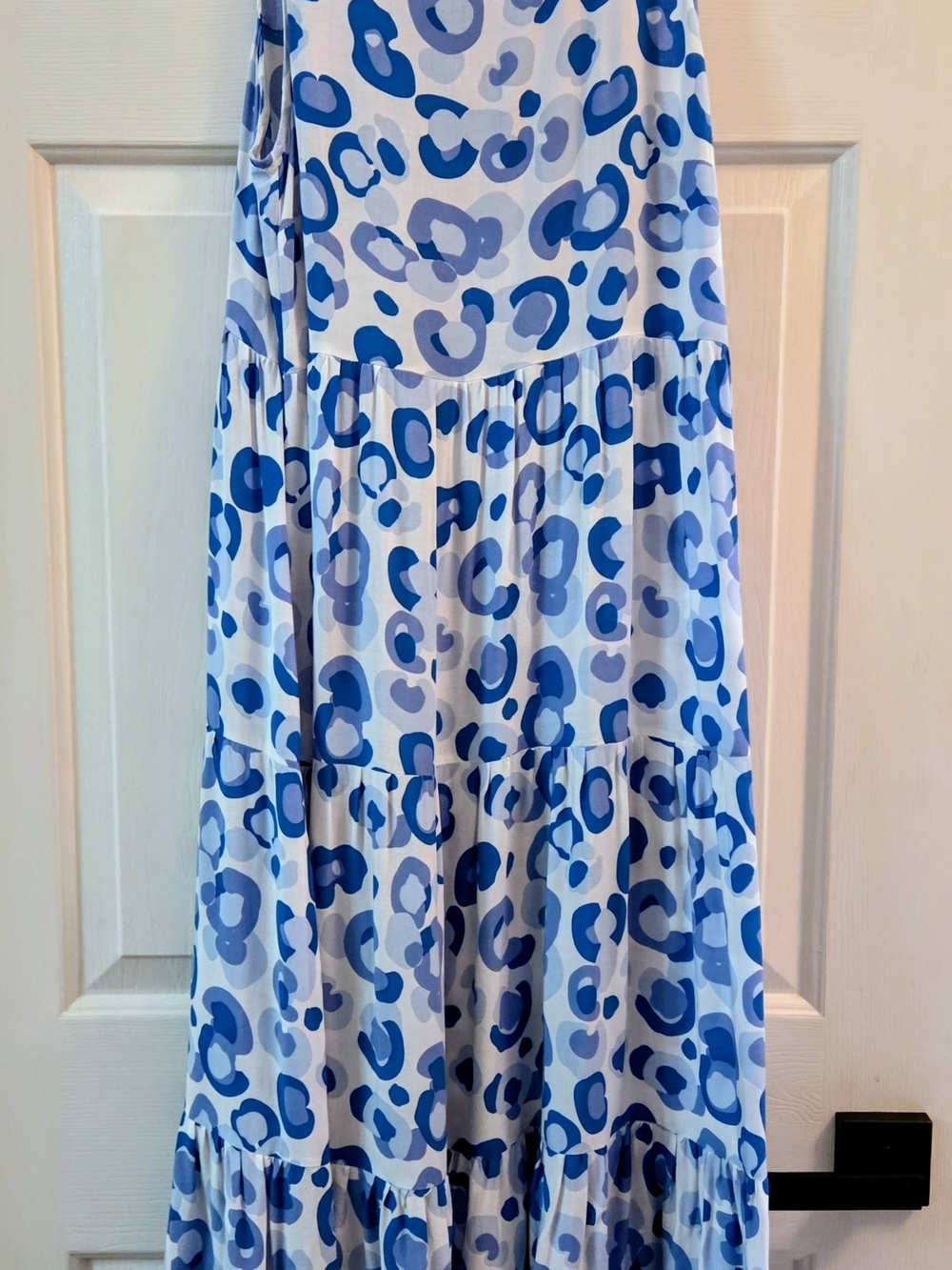 Blue Leopard-Print Tiered Maxi Dress